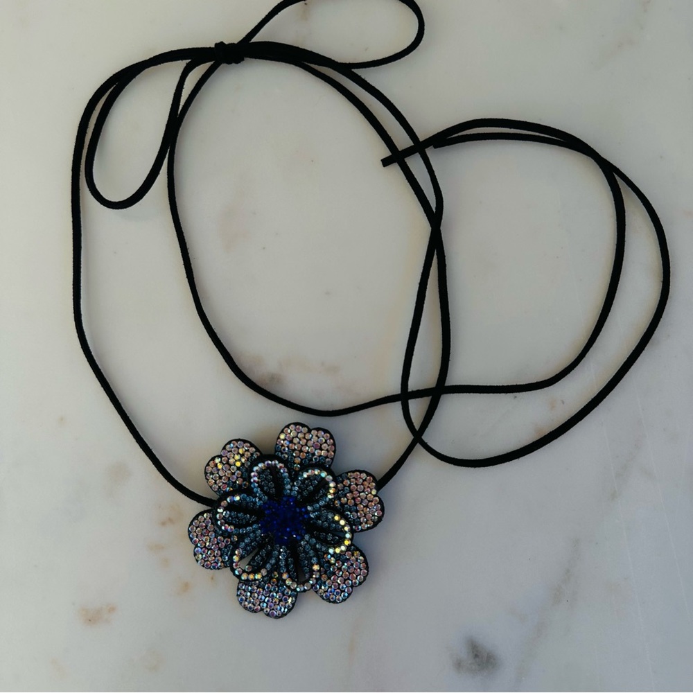 New Rhinestone Flower Cobalt Blue Necklace Choker - Picture 13 of 14